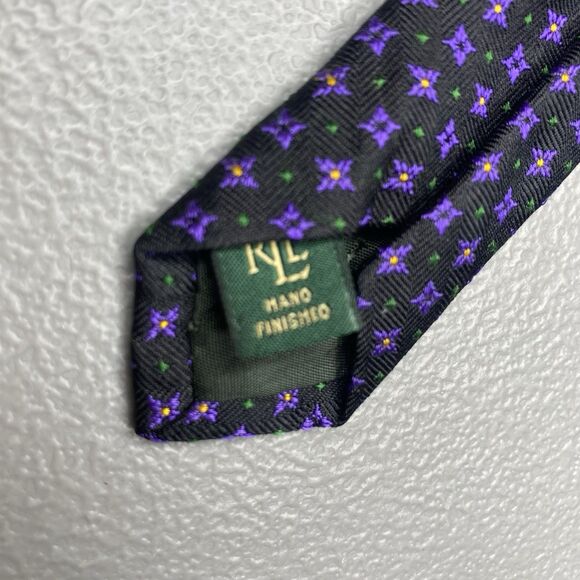 LAUREN RALPH LAUREN Mens Silk Tie Necktie Black Purple Geometric Made in USA - Picture 6 of 6